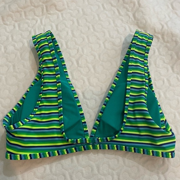 Aerie Striped Green and Blue Bikini Top Women’s Small Nautical Scoop Hook Clasp - Picture 2 of 6